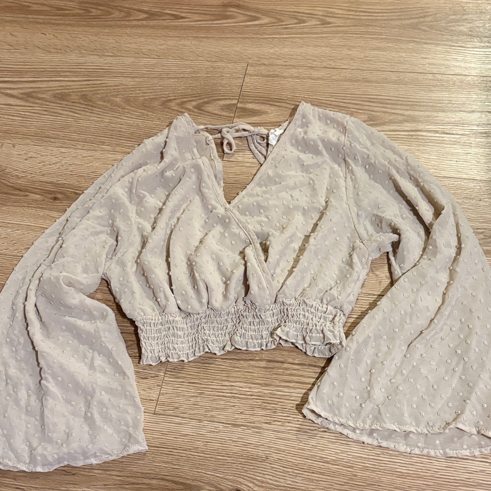 Peach Love California Cream Textured Blouse